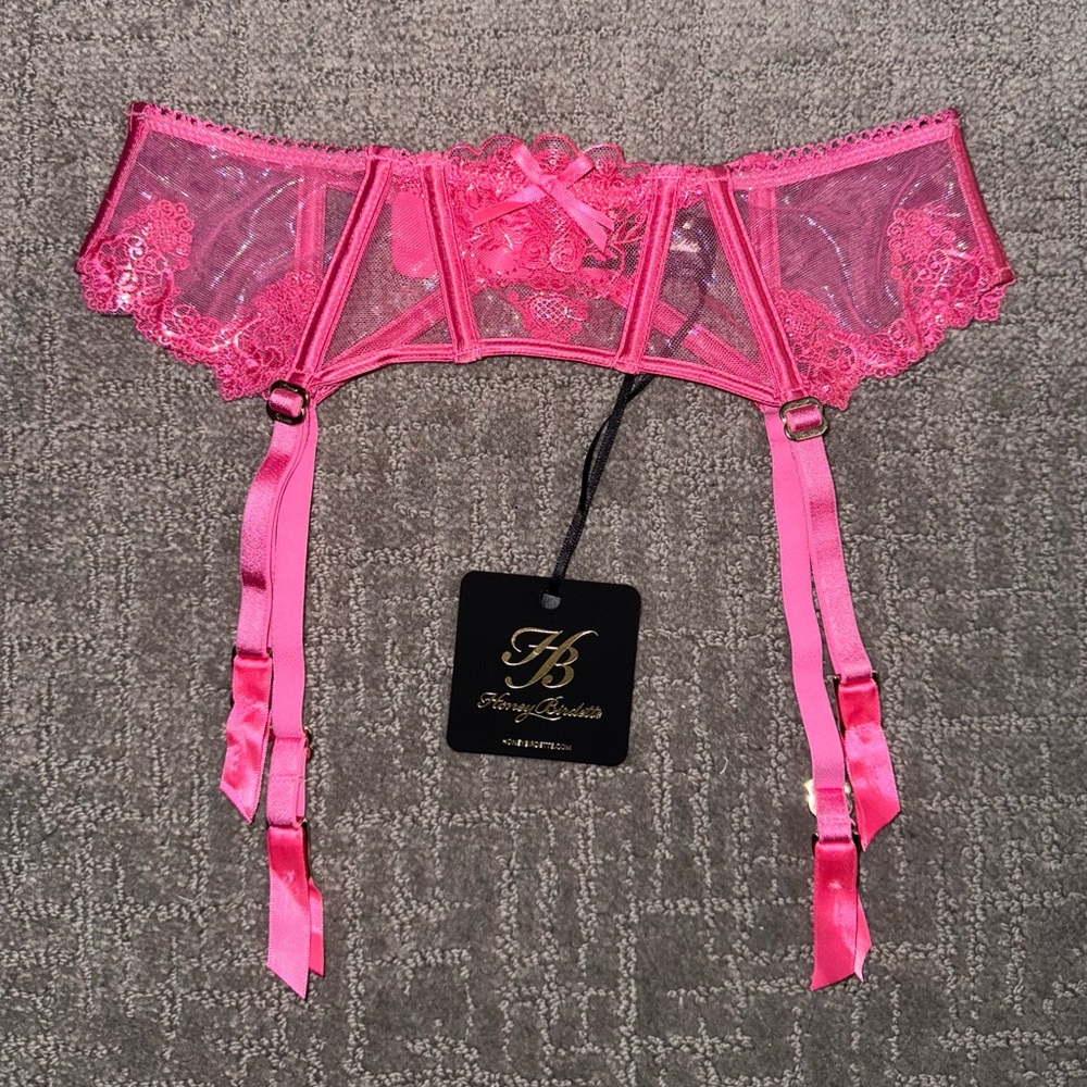 Honey Birdette Wild Pink Suspender Garter Belt - Small - Picture 2 of 3